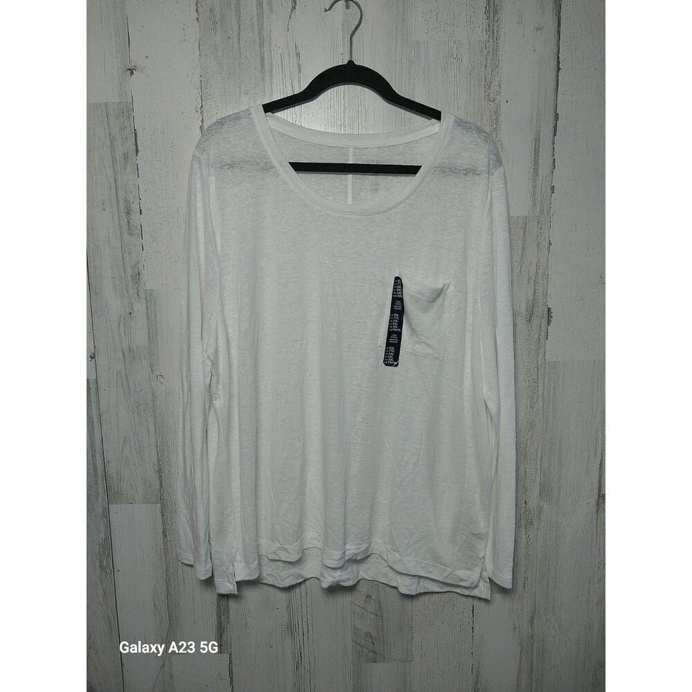 GAP Linen Blend Long Sleeve Tee White XXL